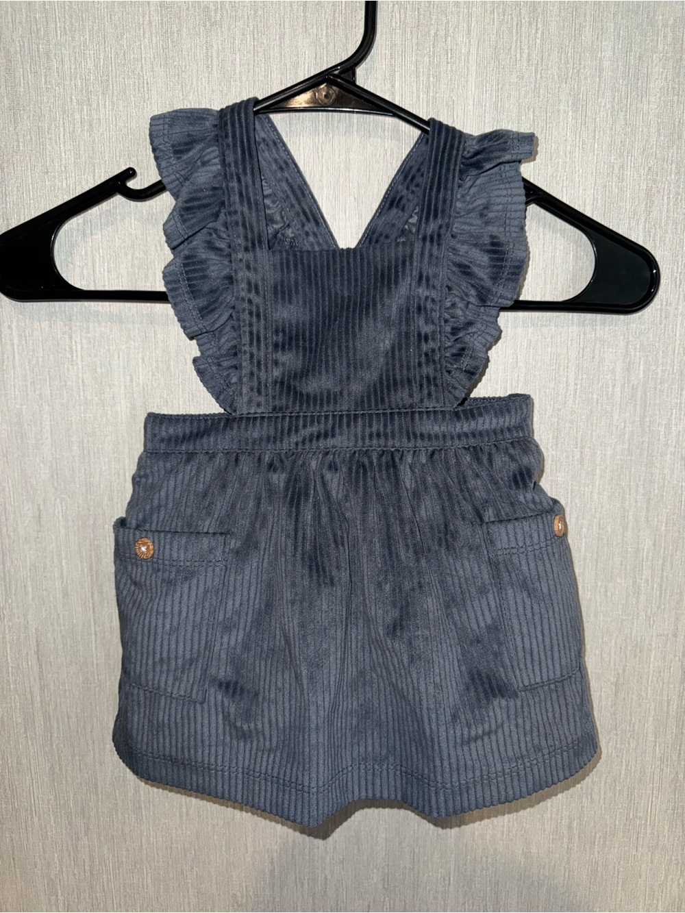 Girls' Navy Corduroy Ruffle Pinafore Dress
